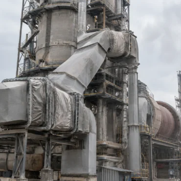 Fabric expansion joints connecting cement plant preheater tower ducting
